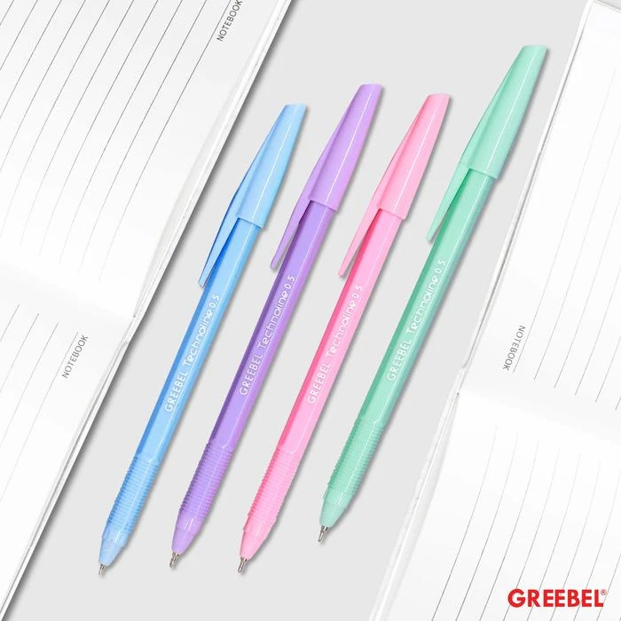 Pulpen Greebel Ballpen Technoline Pastel Ukuran 0.5mm Warna Hitam Body Warna